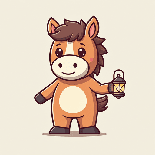 Linh vật ngựa chibi dễ thương ngồi trên thỏi vàng